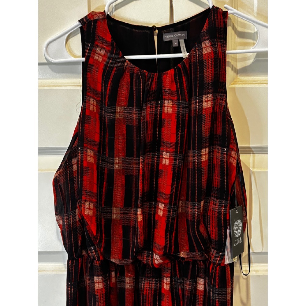 Vince Camuto Maxi Dress Plaid Sleeveless Blouson Waist New Size M - Picture 2 of 6
